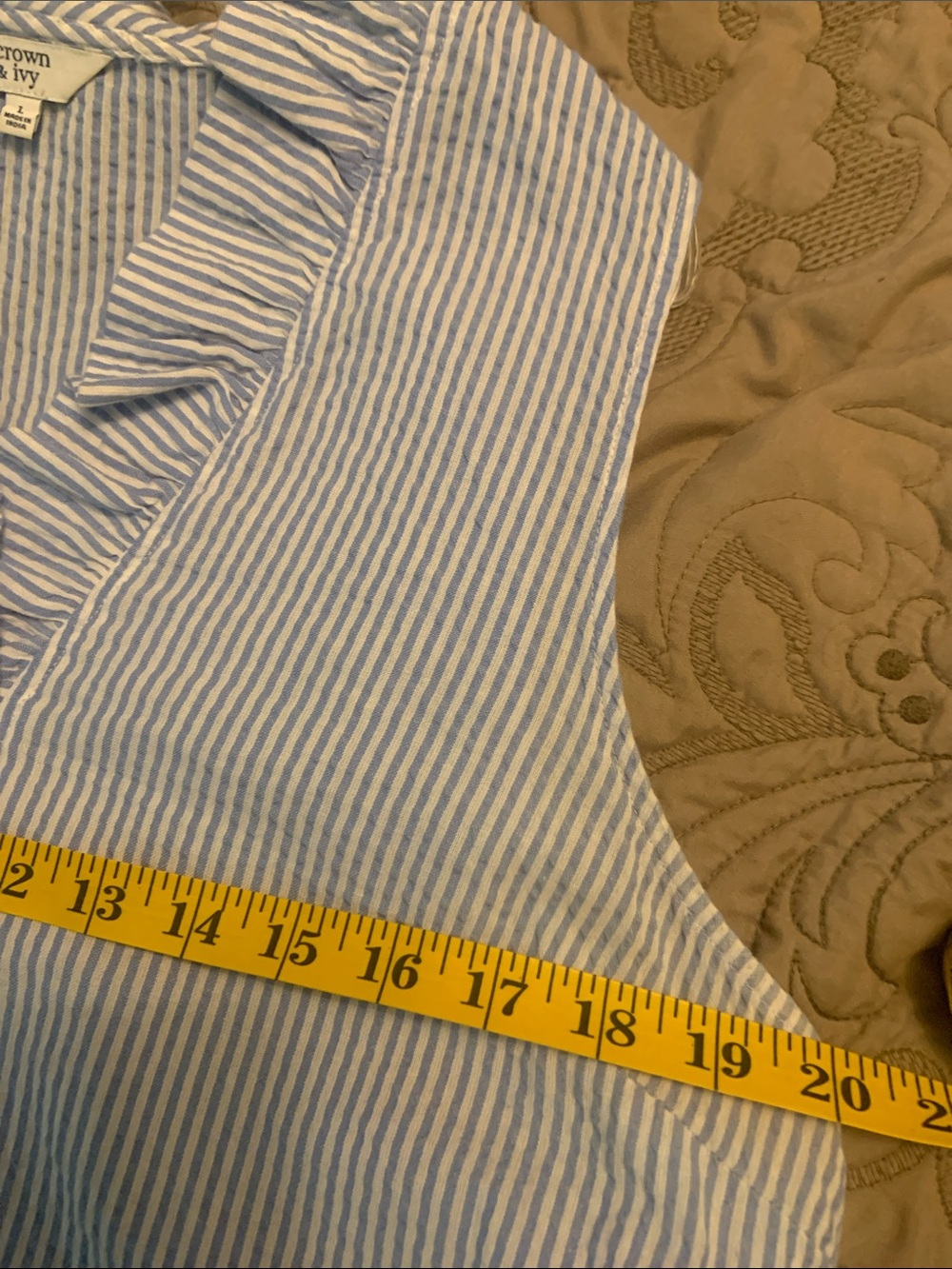 crown & ivy Blue and White Striped Ruffle V-Neck Sleeveless Dress - Picture 3 of 4
